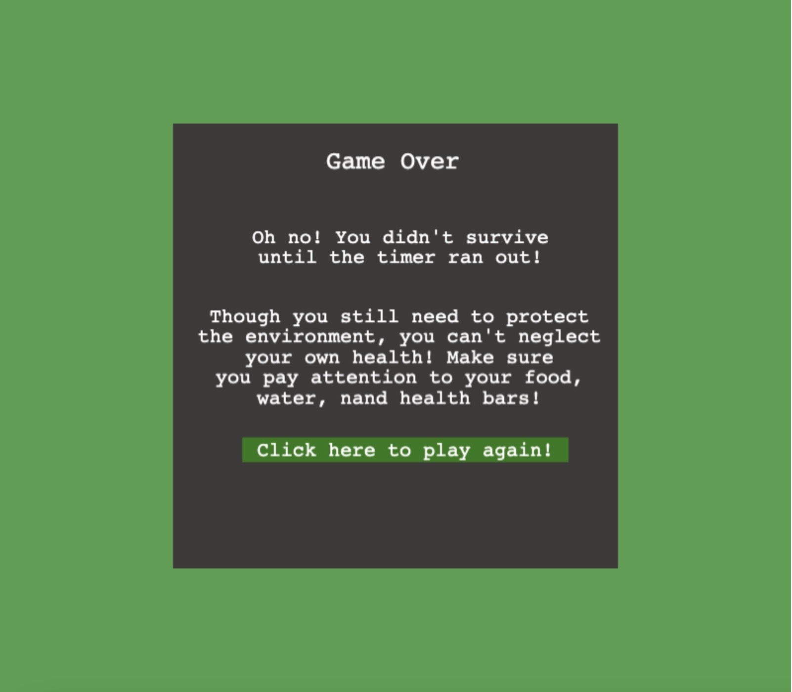 game over screen