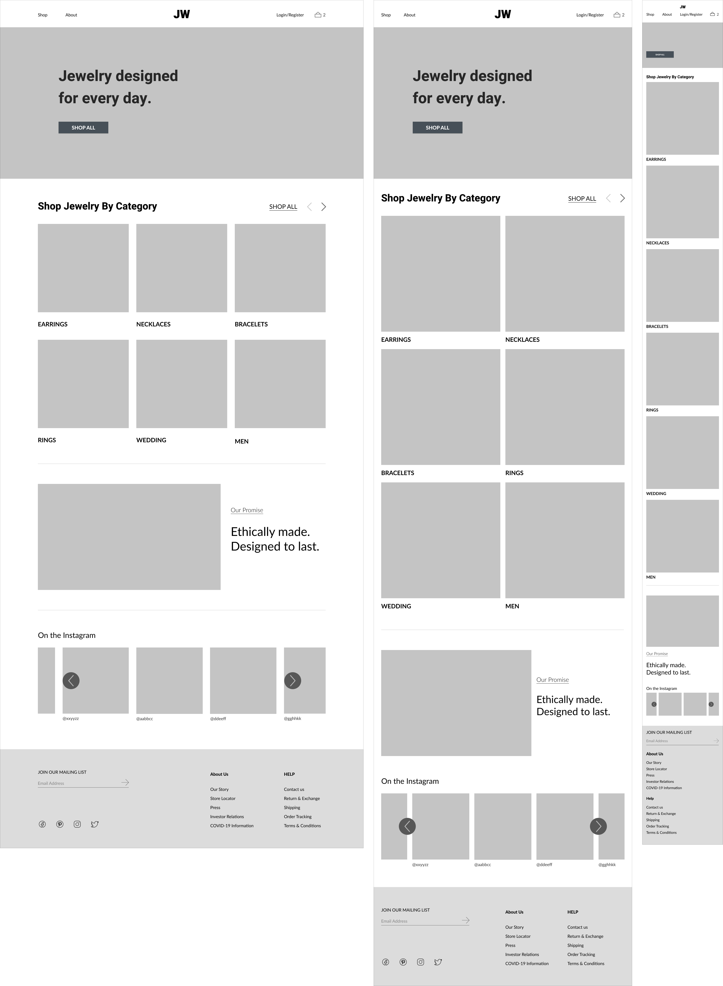 home page wireframes