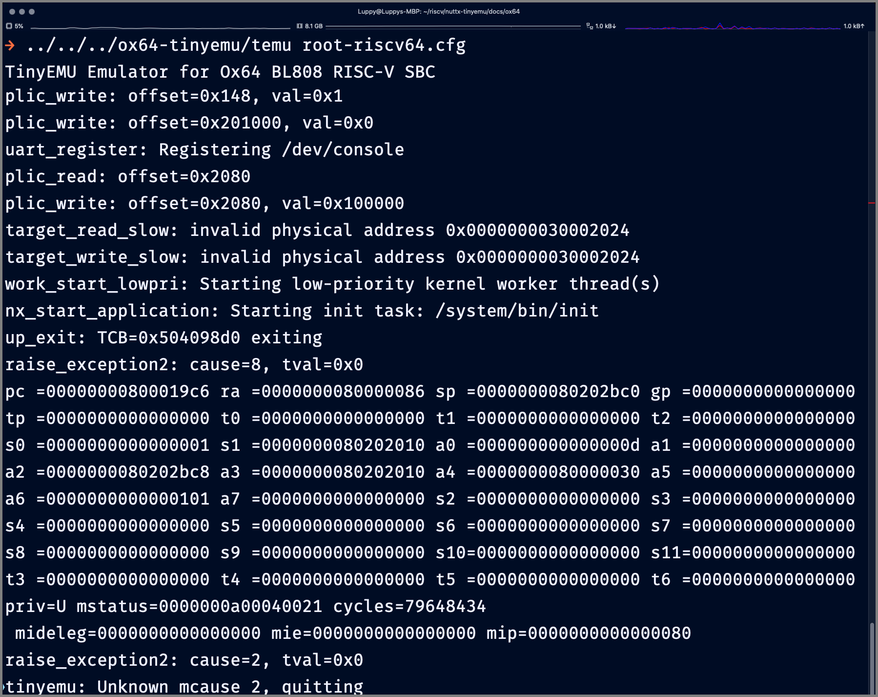 TinyEMU Emulator emulates UART Output