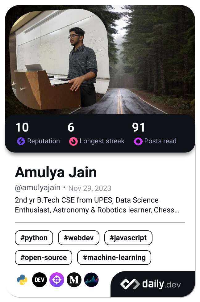 Amulya Jain's Dev Card