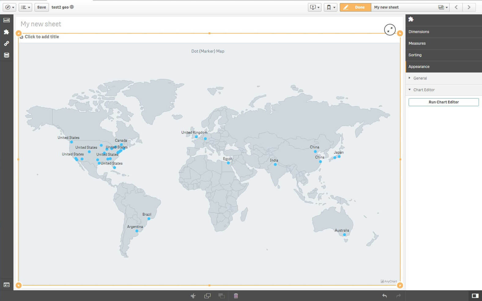 Dot Map (Marker Map), 1 - AnyChart Extension for Qlik Sense