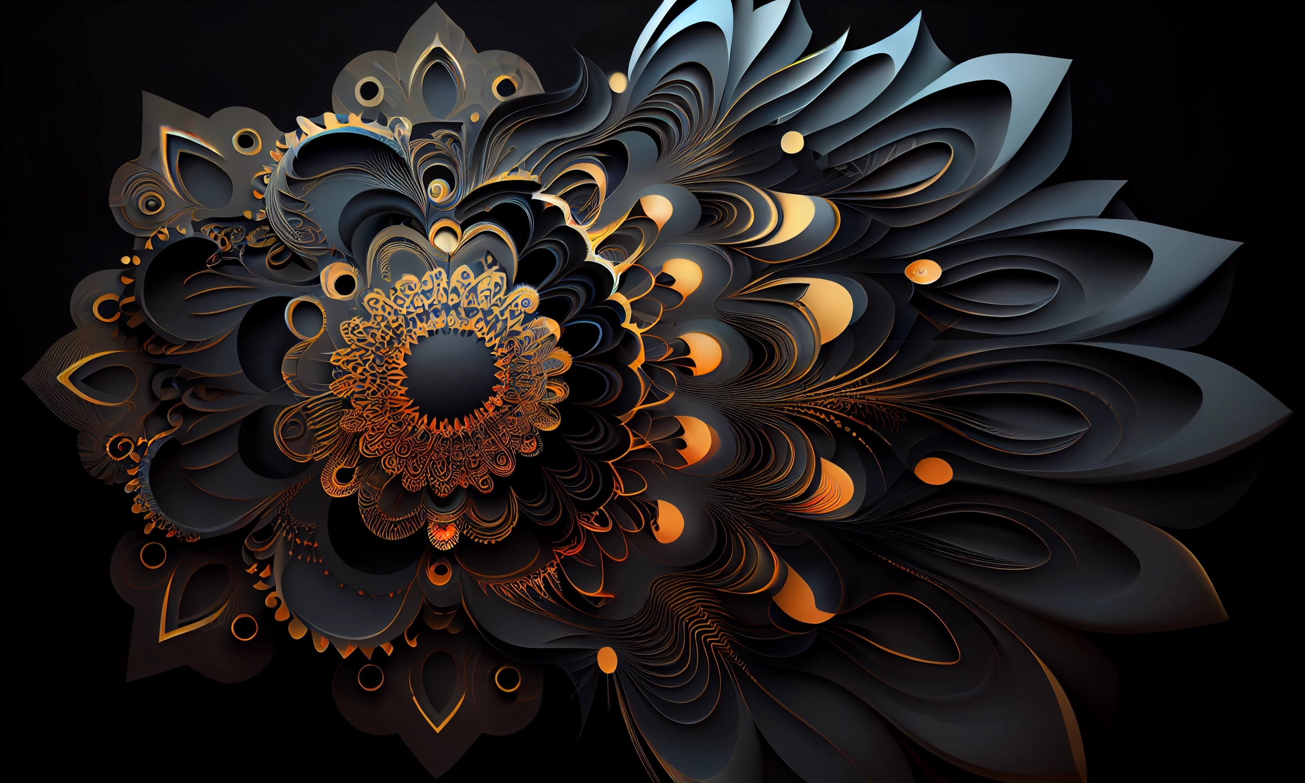 vector dark background, paper art, encouraging, technical, complex fractal patterns. abstract, small achievable goals