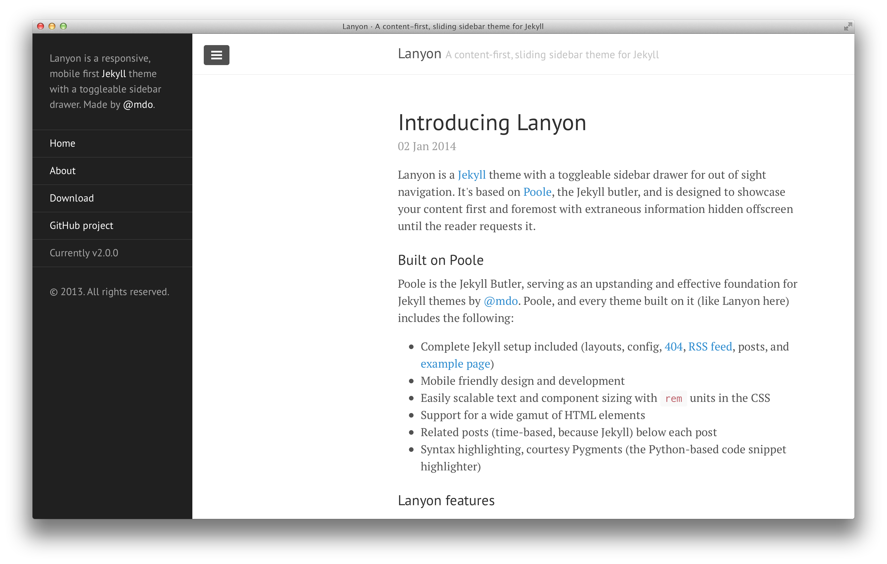 Lanyon with open sidebar