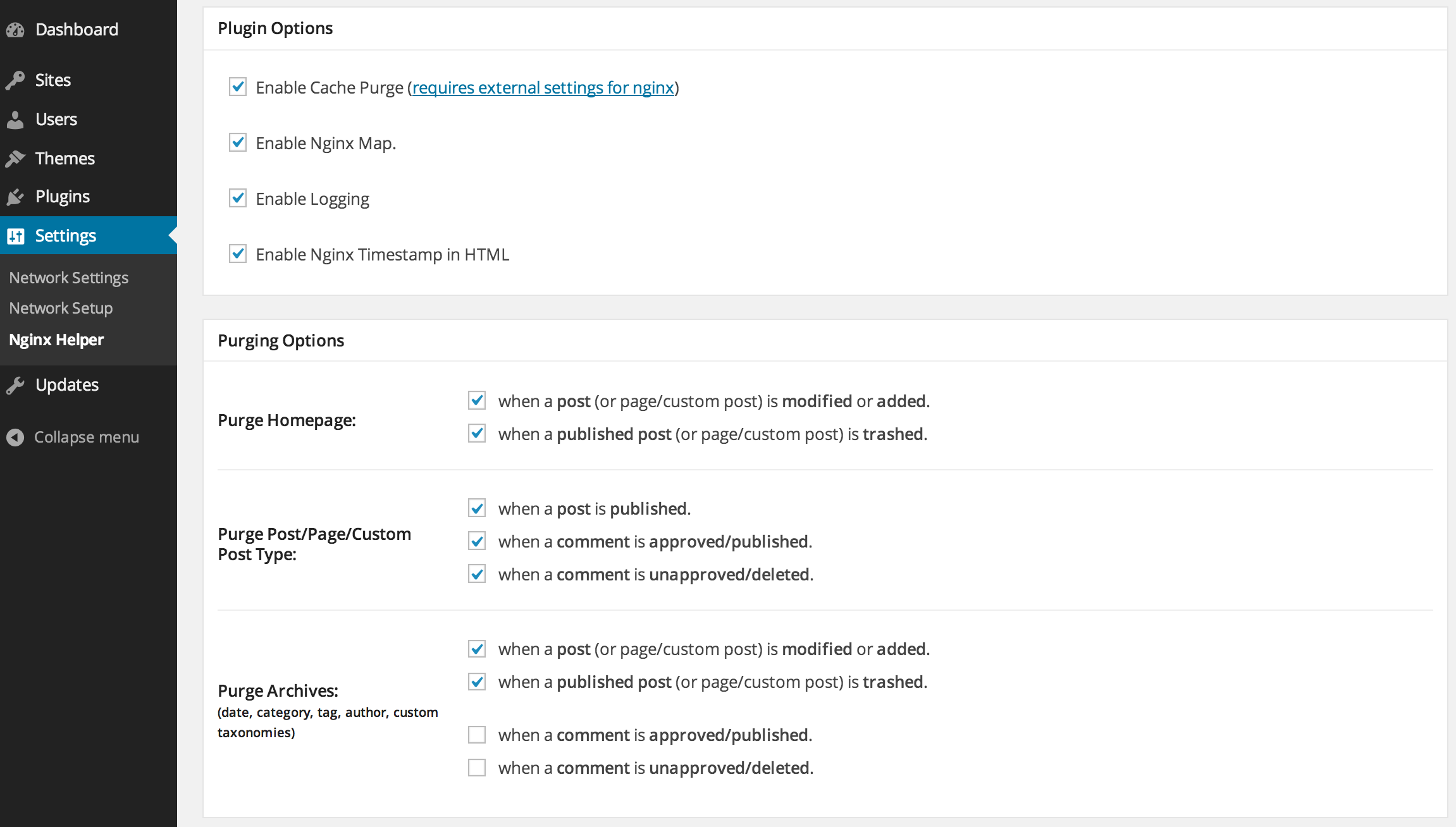 Nginx plugin settings