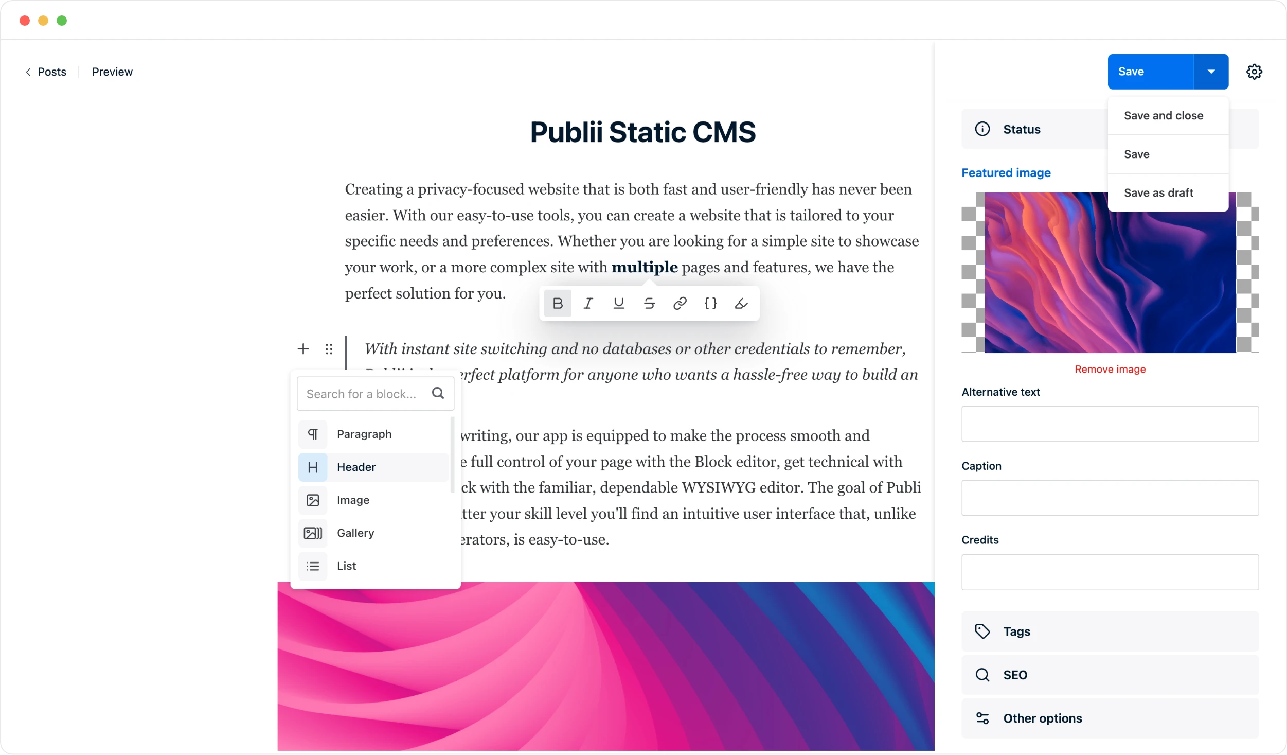 Publii Open Source Static CMS