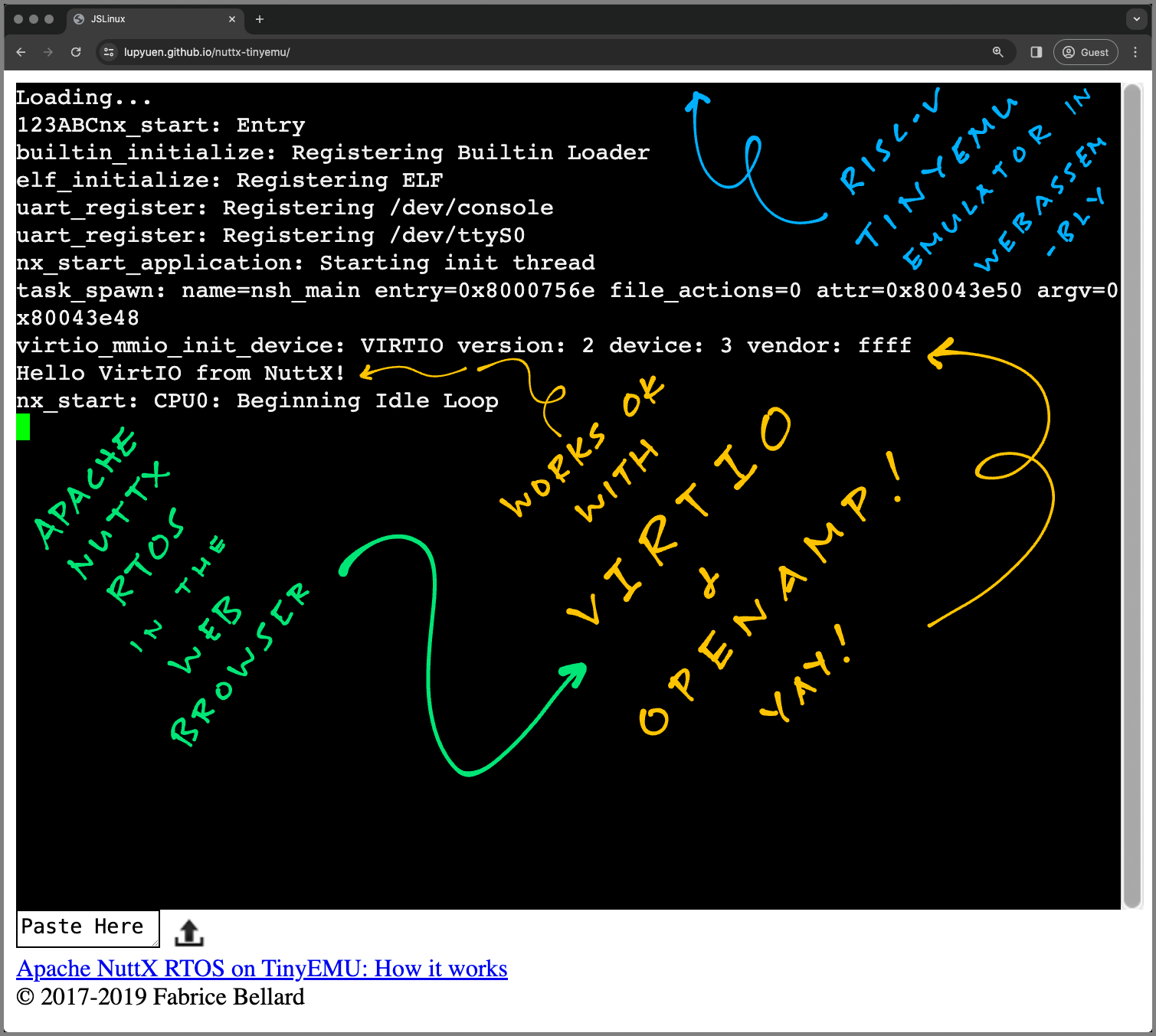 Apache NuttX RTOS in the Web Browser: TinyEMU with VirtIO