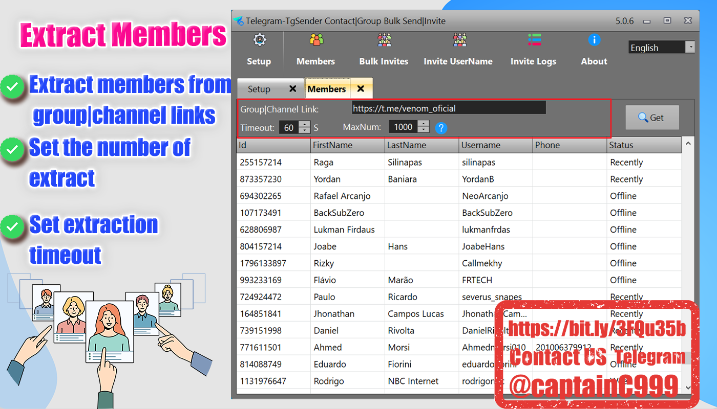 Telegram TgSender-How to extract|scrape member list from any group|channel