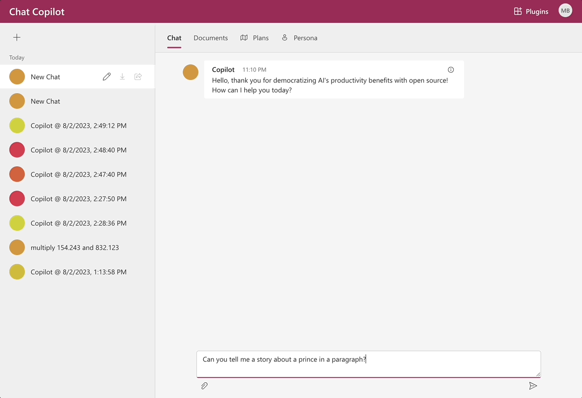 Chat Copilot answering a question