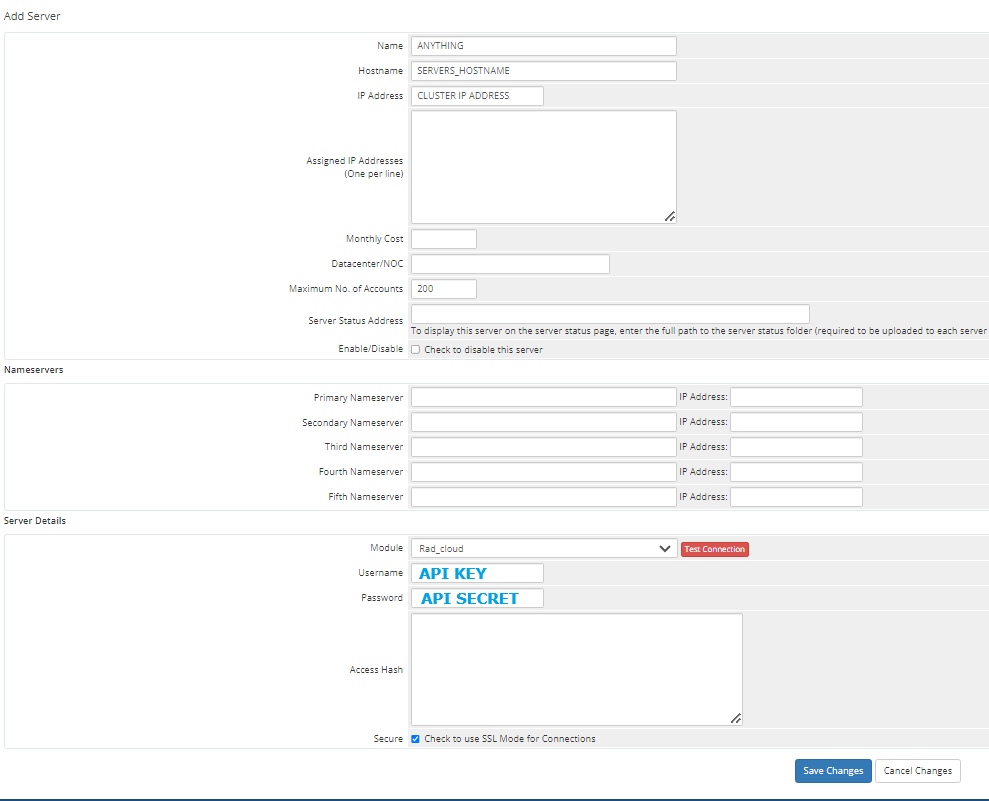 Configure Server in WHMCS