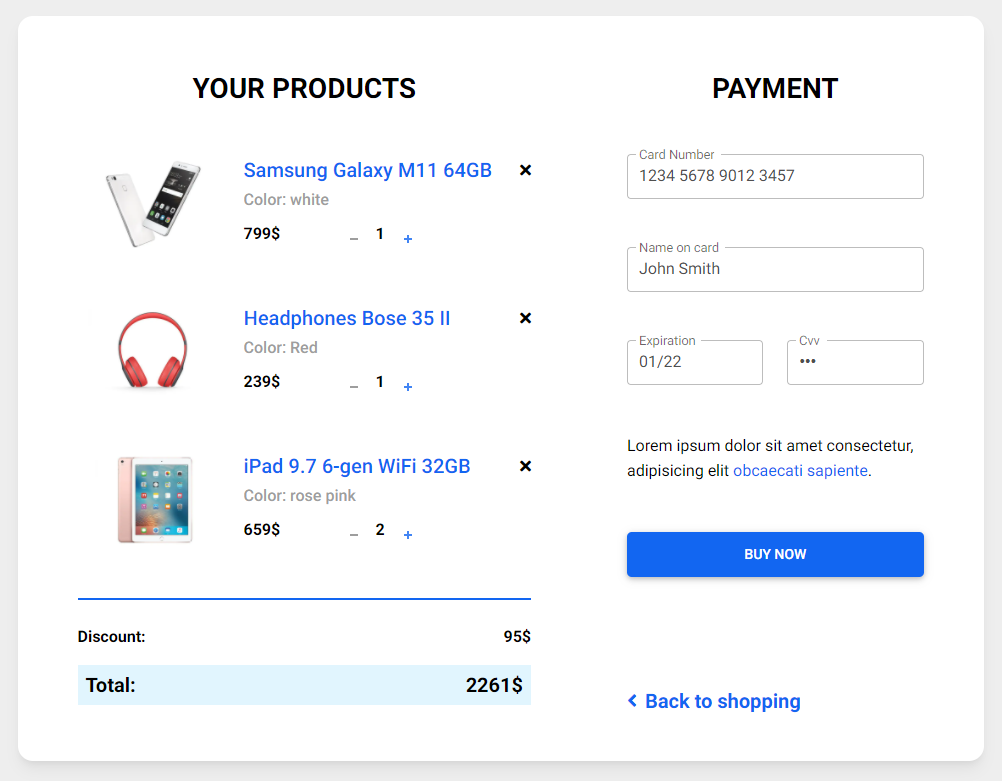 Bootstrap 5 Shopping Carts