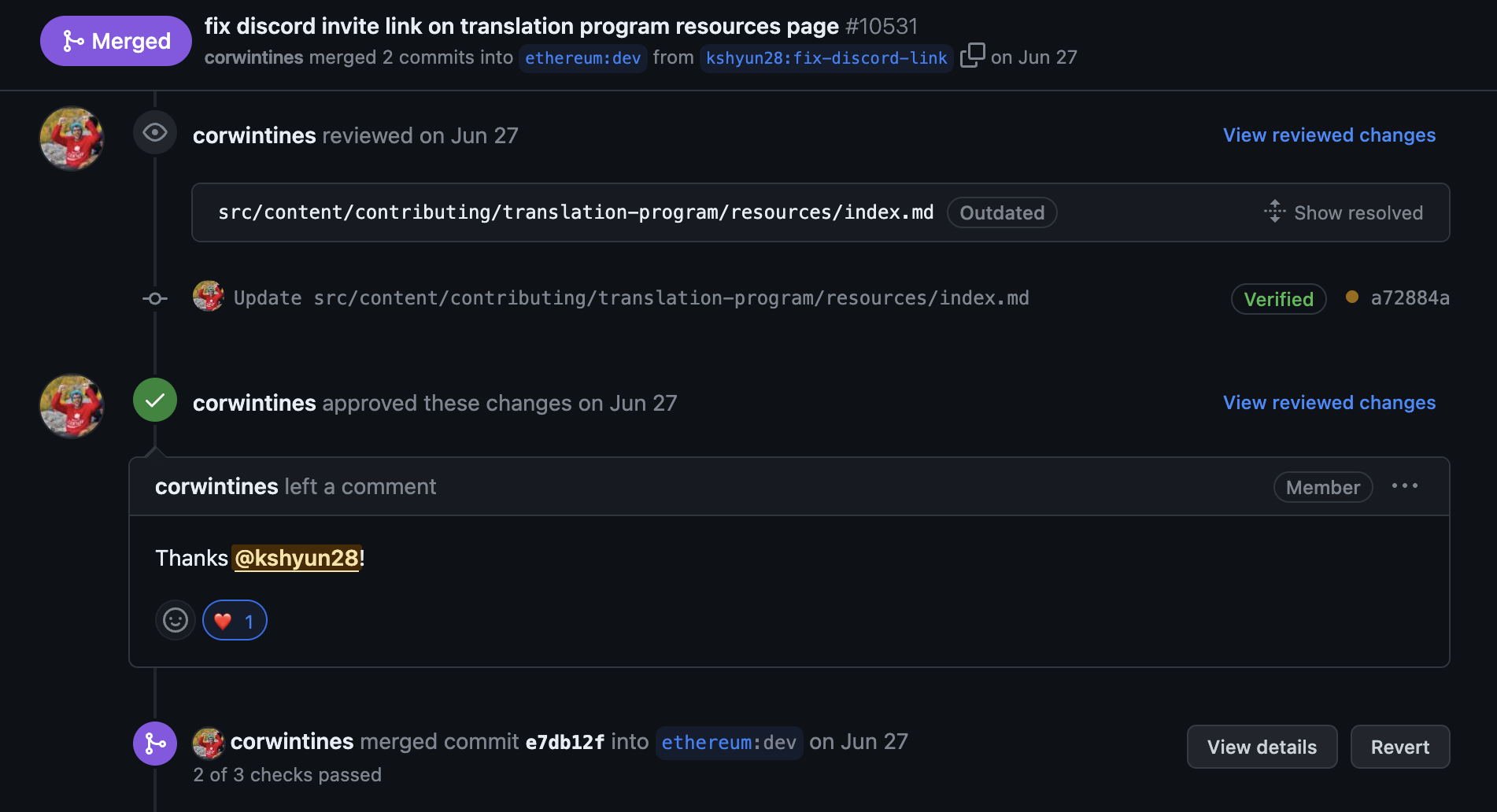 Approving and merging the pull request