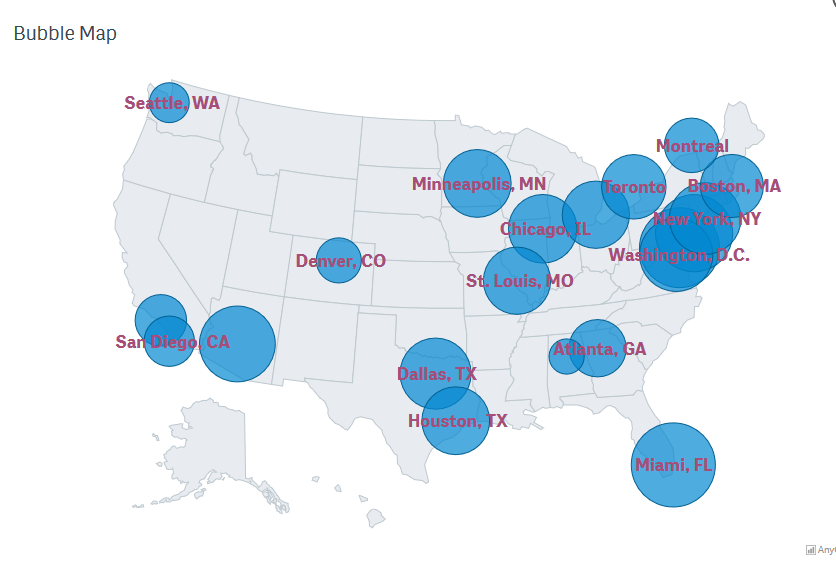 Bubble Map, 2 - AnyChart Extension for Qlik Sense