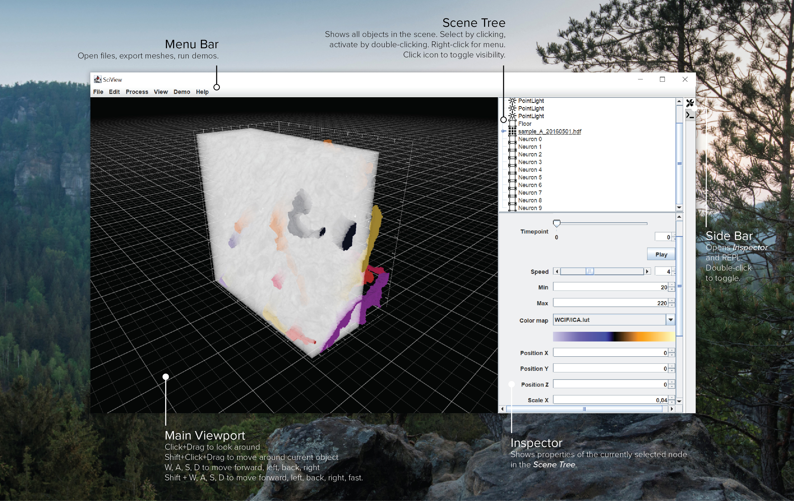 Overview of sciview's user interface