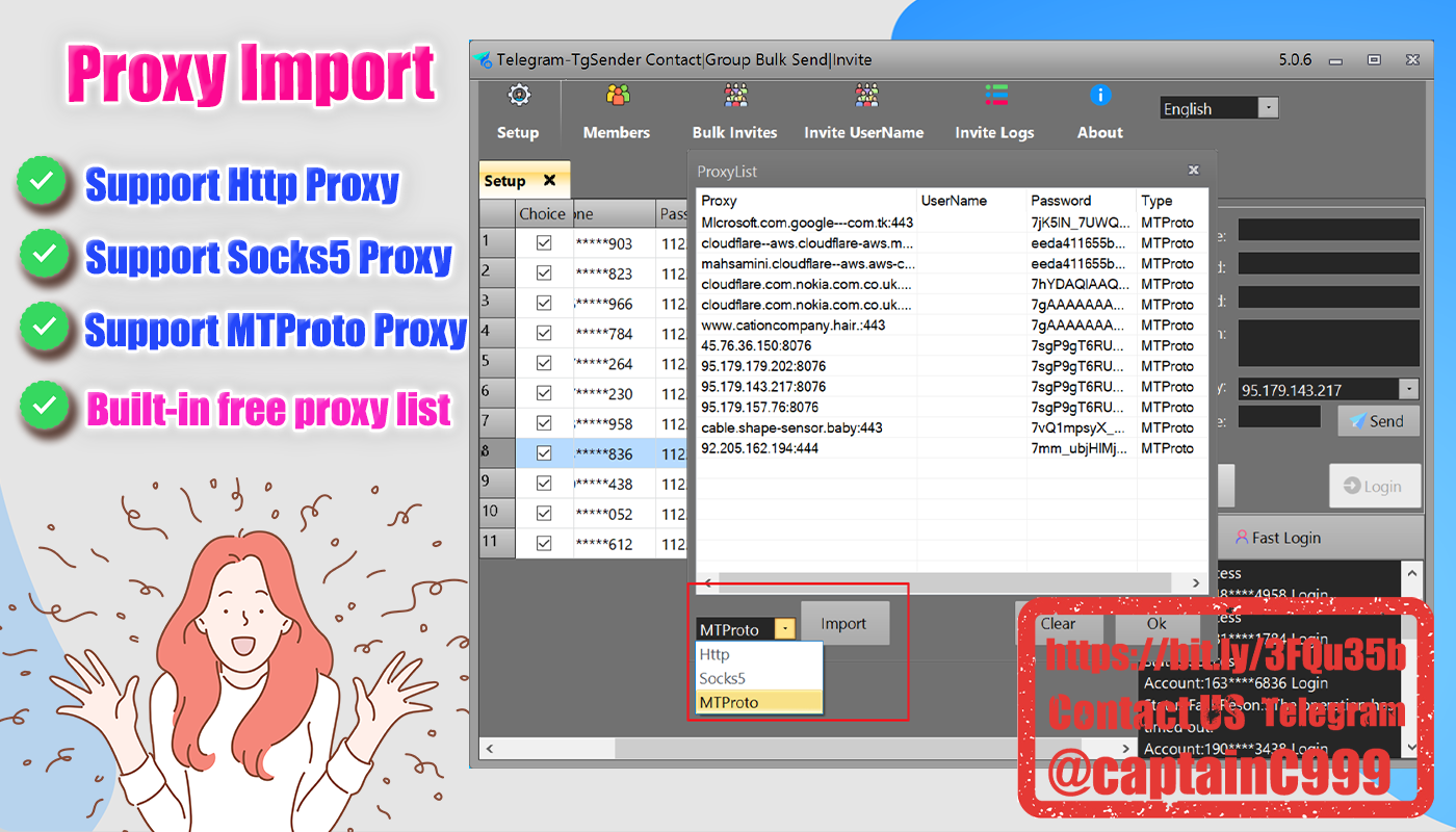 Telegram-TgSender Contact | Group Bulk Send |Invite with proxy