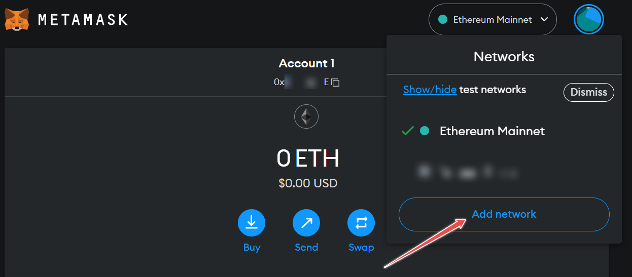 Metamask account network