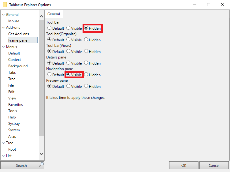 Frame Pane Options